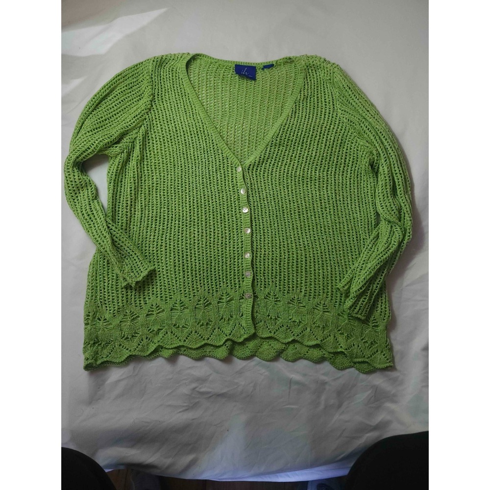 Vtg 80s 90s JH Collectibles Cardigan Womens 1X Green Shabby Chic Cottagecore‎